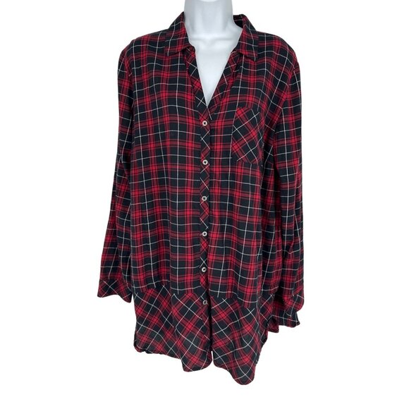 J. Jill Red Plaid Long Sleeve Button Front Blouse Holidays Festive Size L - Picture 1 of 9
